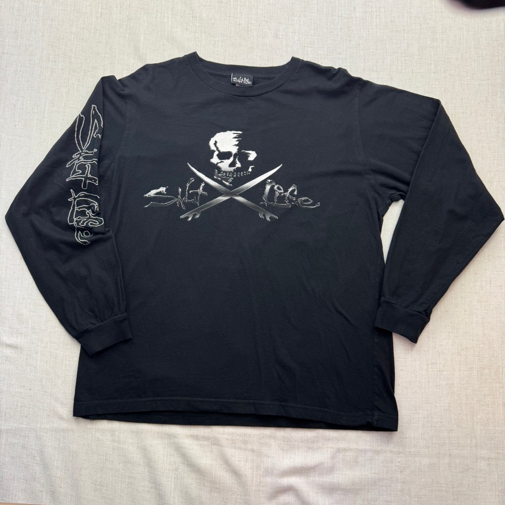 Salt Life Long Sleeve Shirt Mens Large Black Skull Surfboards Graphic Surf Tee